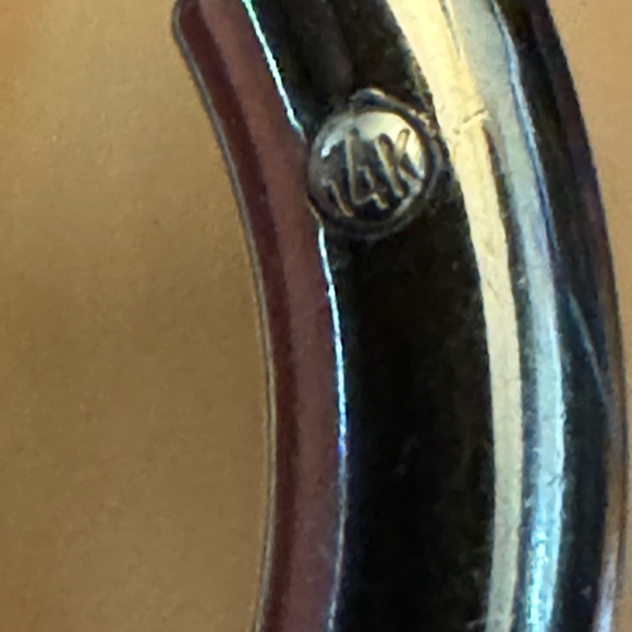 14k Israel Yellow Gold Unique Hoop Earrings With Diamond - Picture 6 of 14